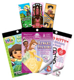 Bundle of 3 Bendon Reward Stickers Booklets - Dora the Explorer, Hello Kitty, and Disney Princess - and 3 KaleidoQuest Colorable Bookmarks - Unicorn, Kitty, and Princess Themes
